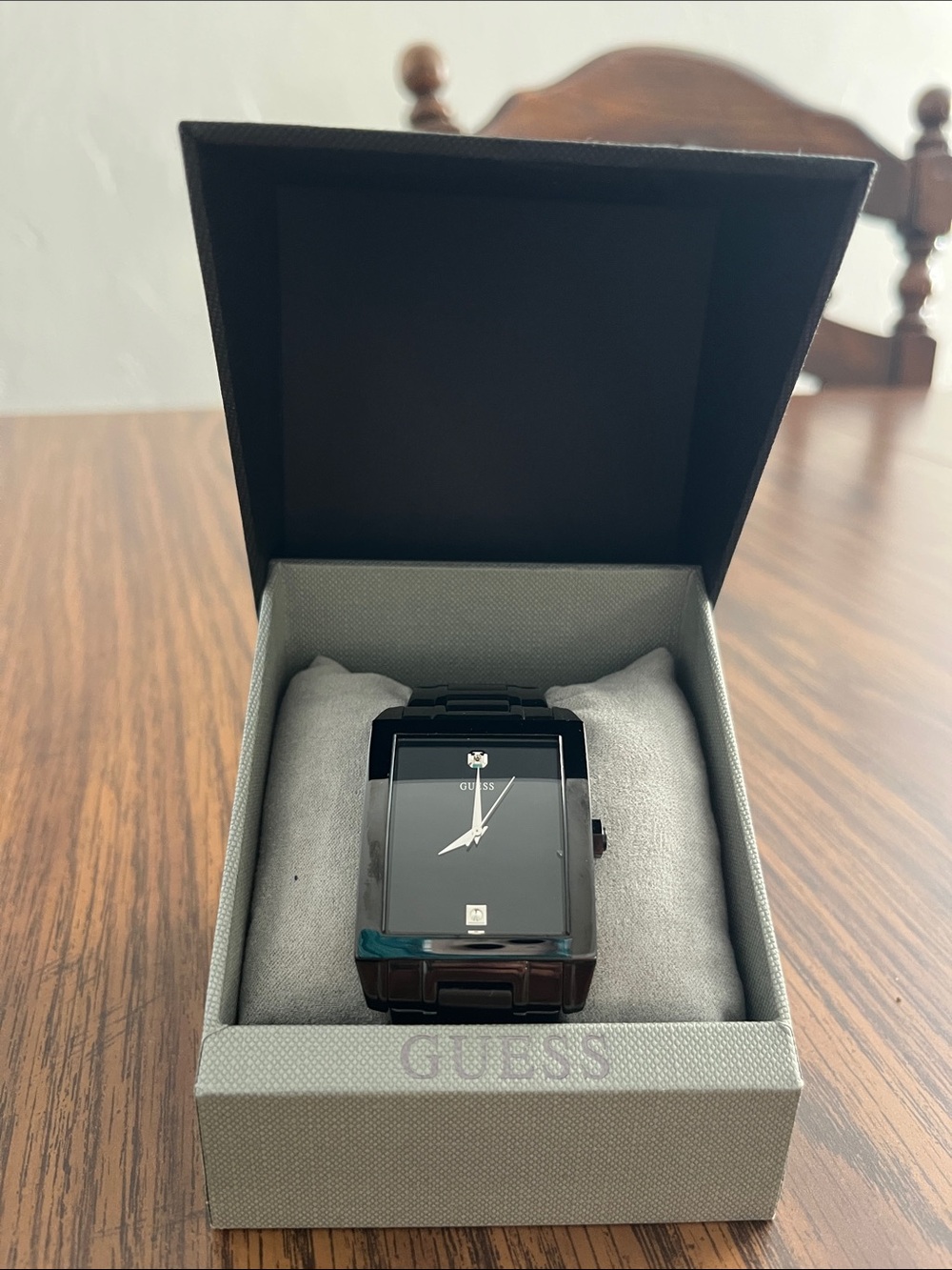 GUESS Black Men’s Rectangular Stainless Steel Watch